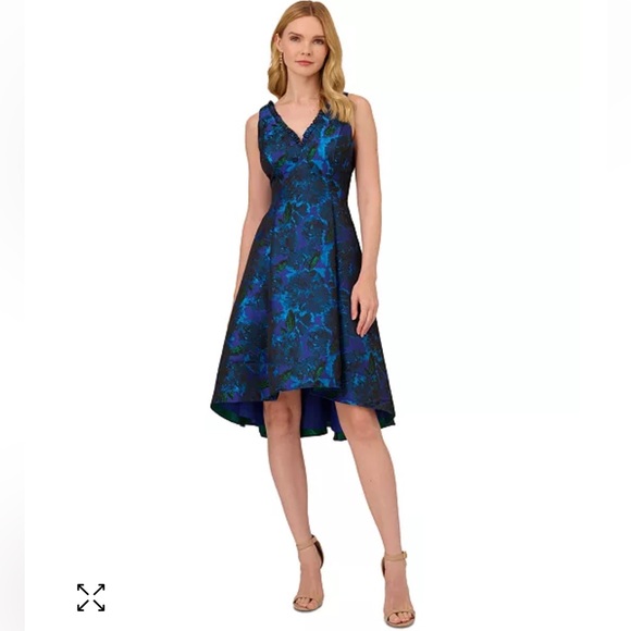 Women's V-Neck High-Low Jacquard Dress - Picture 1 of 10